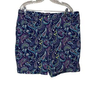 Womens Paisley Print Bermuda Shorts With Pockets Navy & Multicolor Size 10